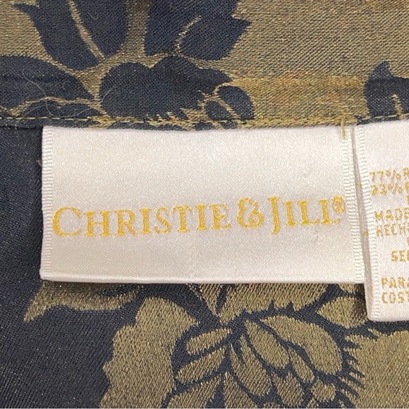 Vintage 90s Size 14 Christie And Jill Green Iridescent Floral Button Up Blouse - Picture 11 of 14